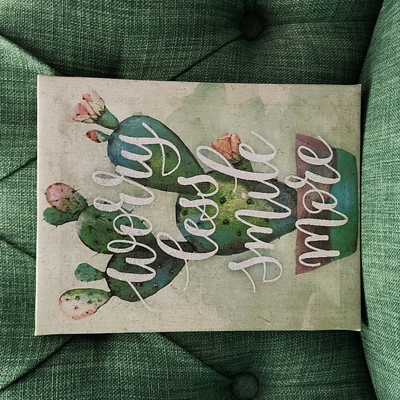 None Other - Worry Less Cactus Canvas Wall Art